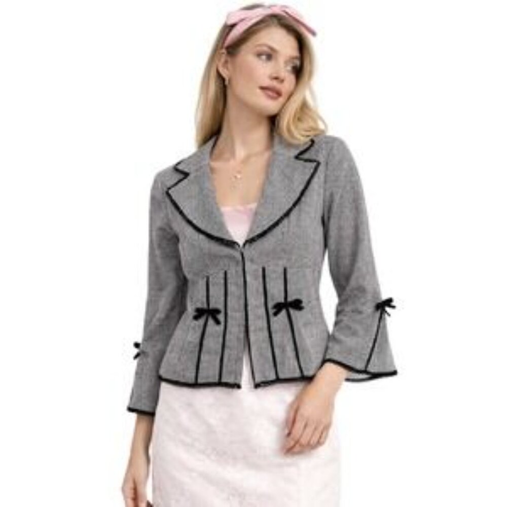 Nanette Lepore VTG gingham bow trim hook eye jacket pink lining coquette 6